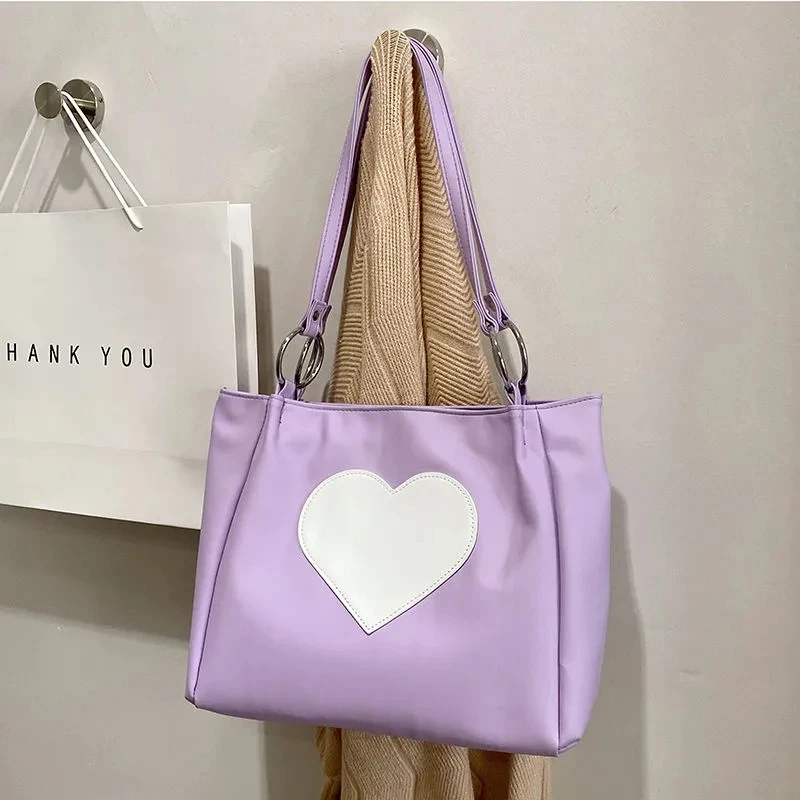 Xiuya Harajuku Kawaii Shoulder Bag Women Japanese Cute Heart Lolita Tote Bag Ladies Handbags 2022 Big Shopper With Zipper 