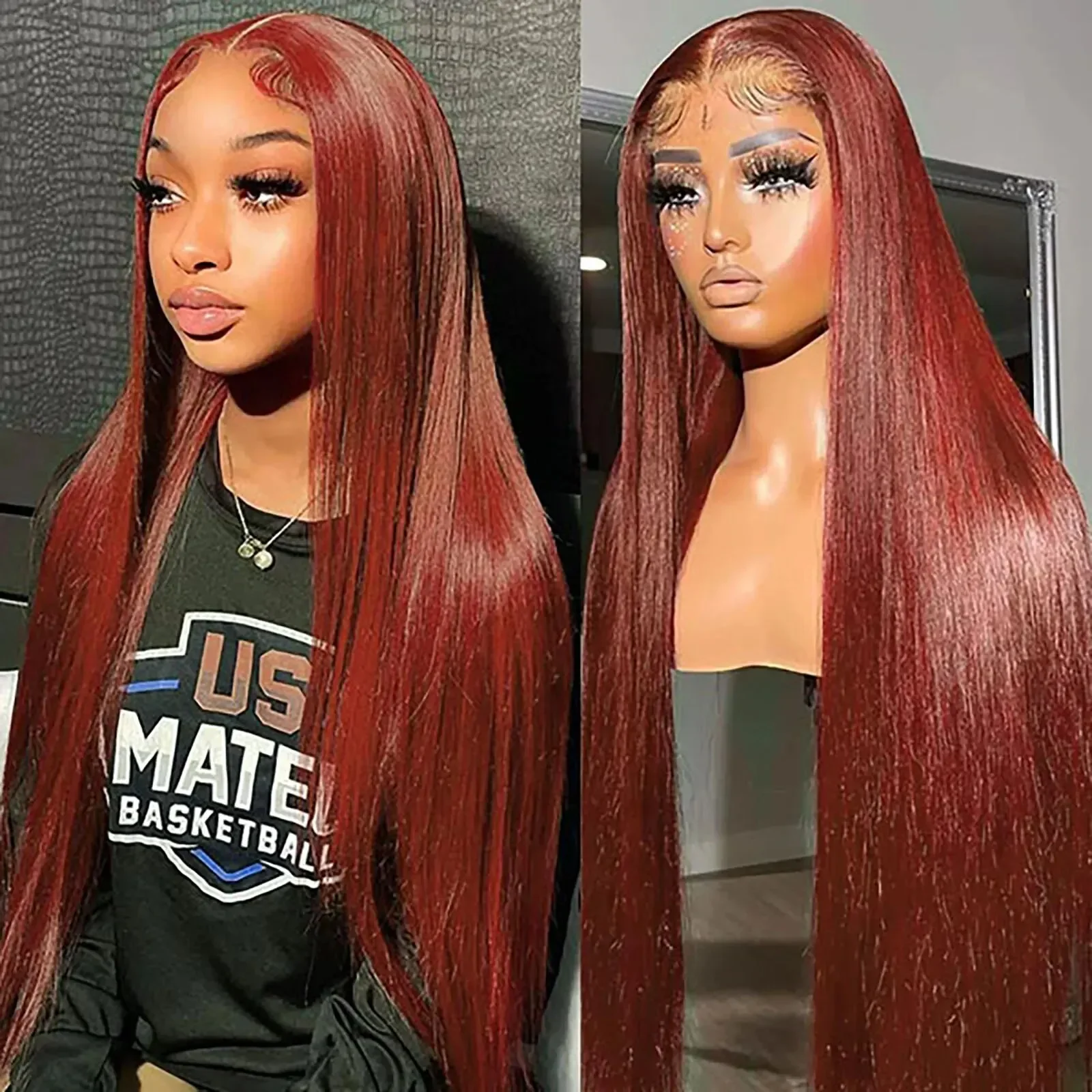 Rebecca Queen Hair Wig Colored Lace Front Wigs Malaysian Straight Chocolate Brown Human Hair Reddish Brown Lace Closure Wigs