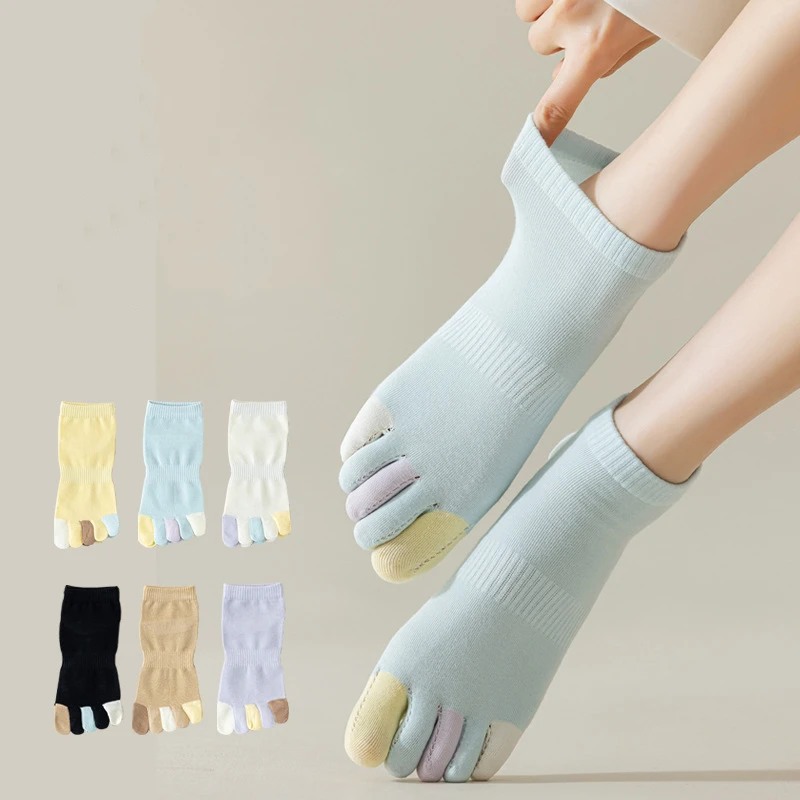 

1 Pairs Fashion Women's Five Finger Socks Soft Breathable Cotton Color Blocking Split Toe Socks Girls Sports Ankle Short Socks