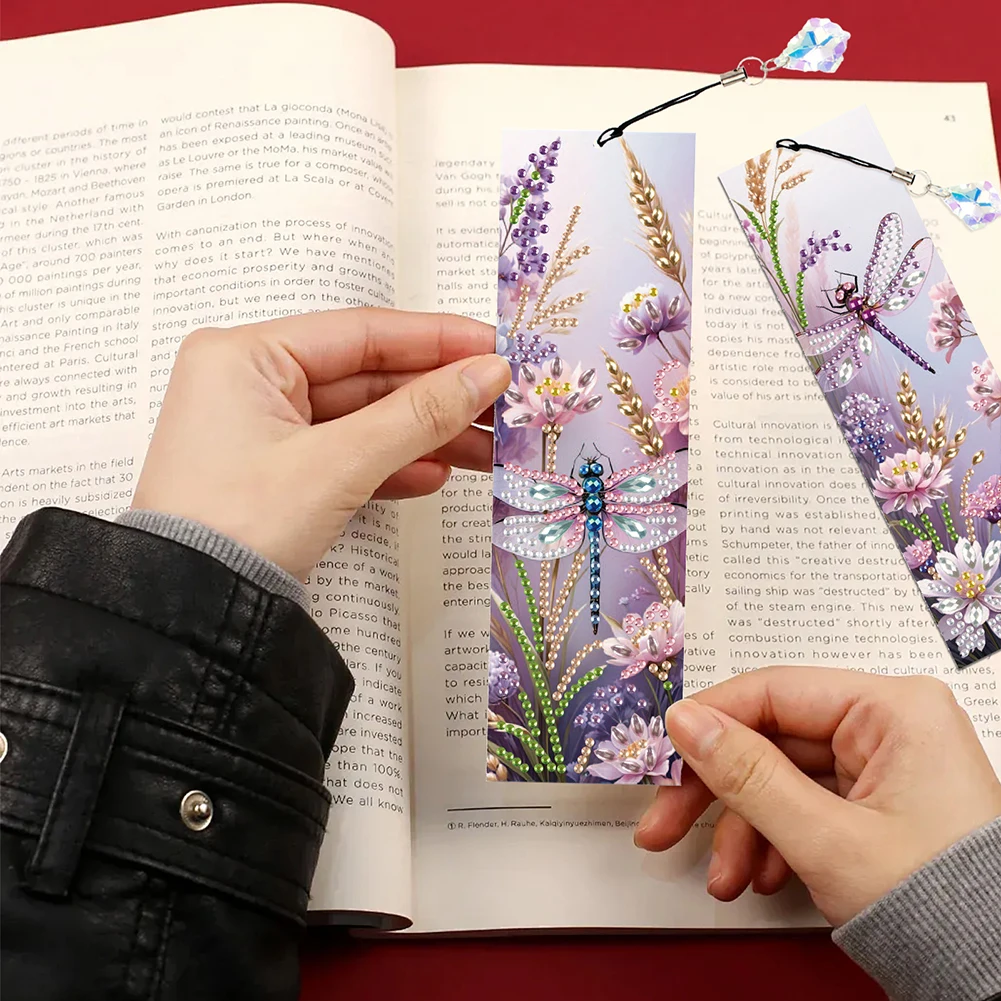 4Pcs Special Shape Flowers Mushroom DIY Bookmarks Diamond Painting Kits Diamond Art Bookmark with Pendant for Adults Beginners