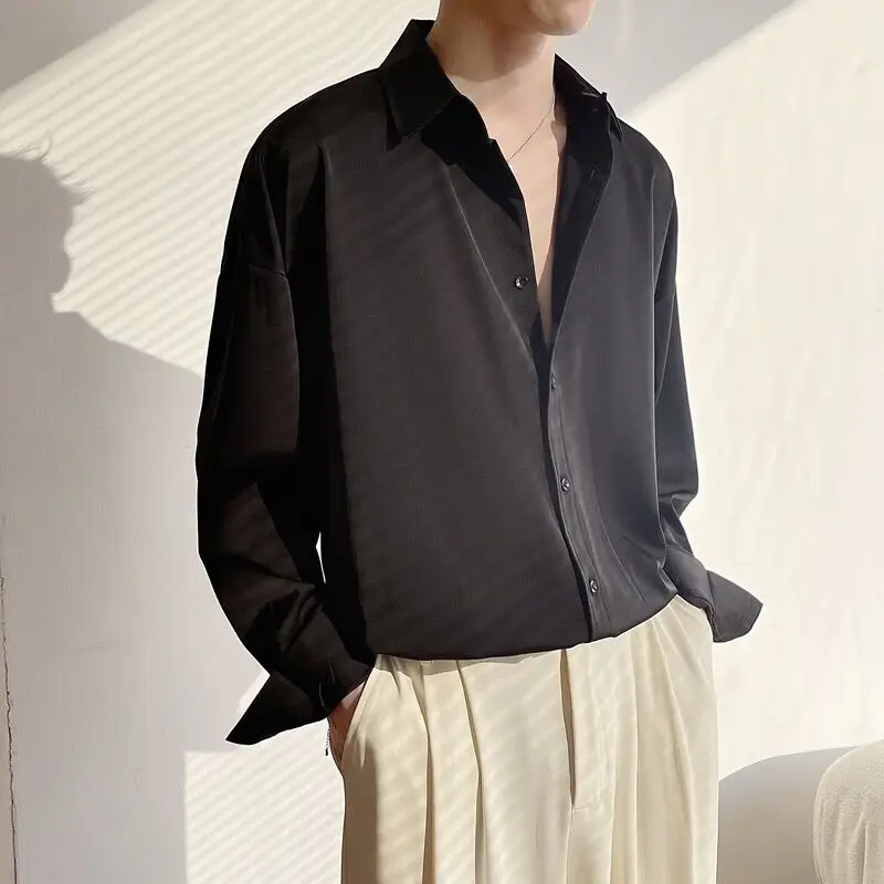 Allure Mature Men Silk Blouse Senior Loose Elegant Handsome Graceful Shirts Wrinkle Proof Tops Male Solid Simple Party Blouse