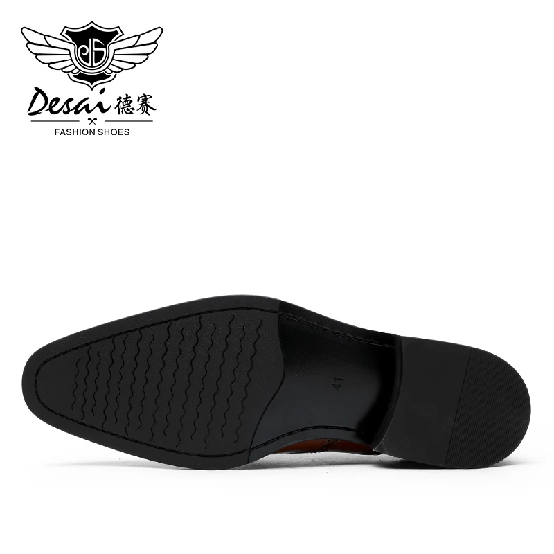 Desai Block Men's Shoes With Elevated Height Inside Business Dress Leather Shoes Men's Pointed Carved British Groom Shoe