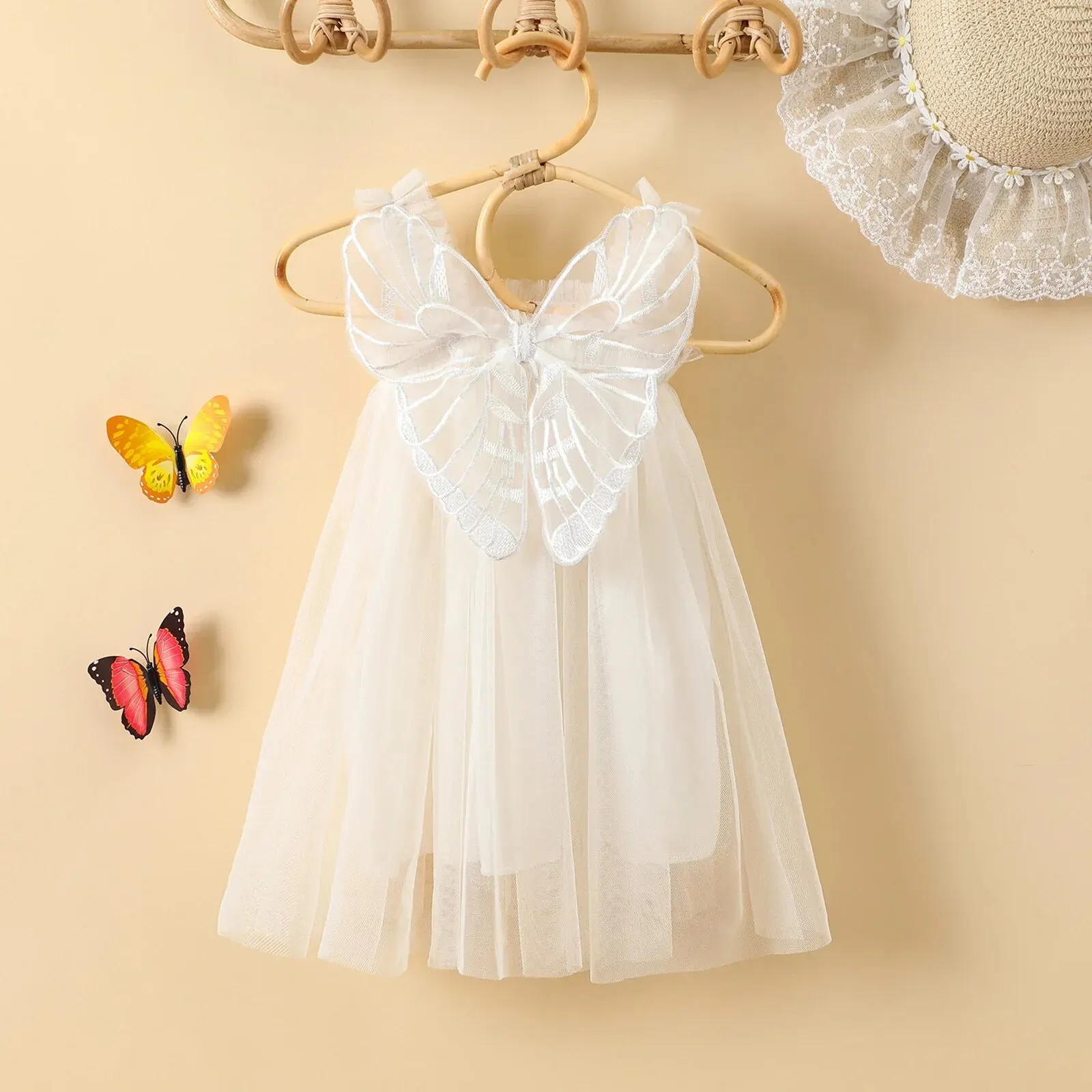 Baby Dresses 1-5 Yrs Suspender Kids Mesh Summer Dress Butterfly Wings Little Girls Birthday Cute Princess Dress