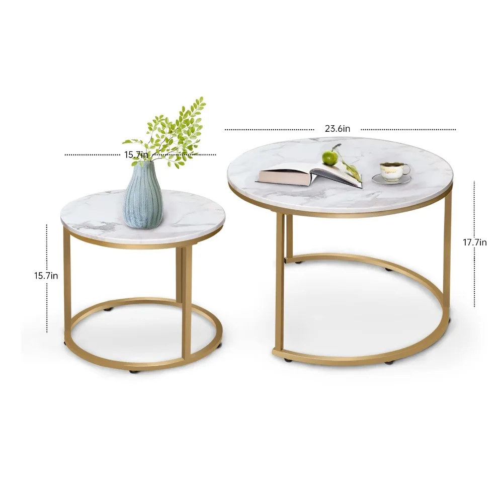 Coffee Table Nesting Round Table Set of 2 Side Table with Sturdy Metal Frame for Living Room Bedroom Apartment Modern 6