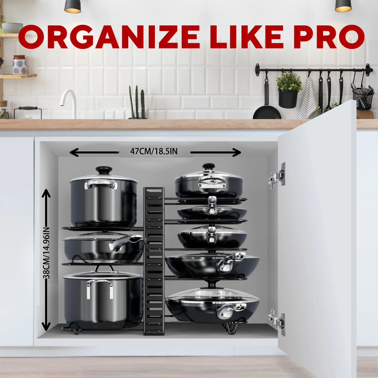 Pots and Pans Organizer Under Cabinet-8-Tier Adjustable Pan Organizer Rack for Cabinet-Heavy-Duty Pot & Pan Perf