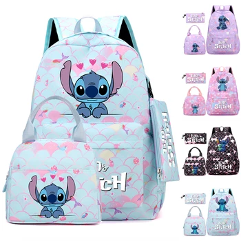 Set di zaini Disney Lilo Stitch per ragazza, adolescente, studente, ritorno a scuola, zaino da donna, stile sirena, borsa per il pranzo, astuccio 1