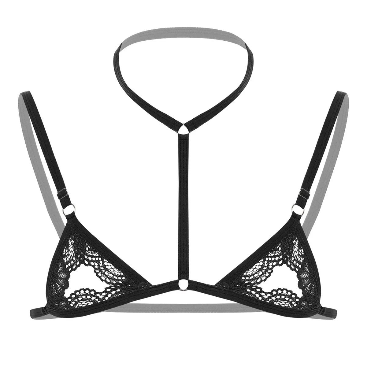 Sexy Men Sheer Lace Lingerie Erotic Bras Sissy Nightwear Halter Neck Adjustable Straps Harness hombre Mini Bra Mens Bra Tops Mens Bodywear