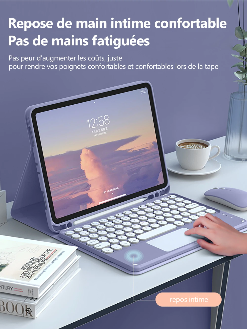 Clavier Étui et Souris Set pour iPad 10.2, iPad 9ème 2021, iPad 8