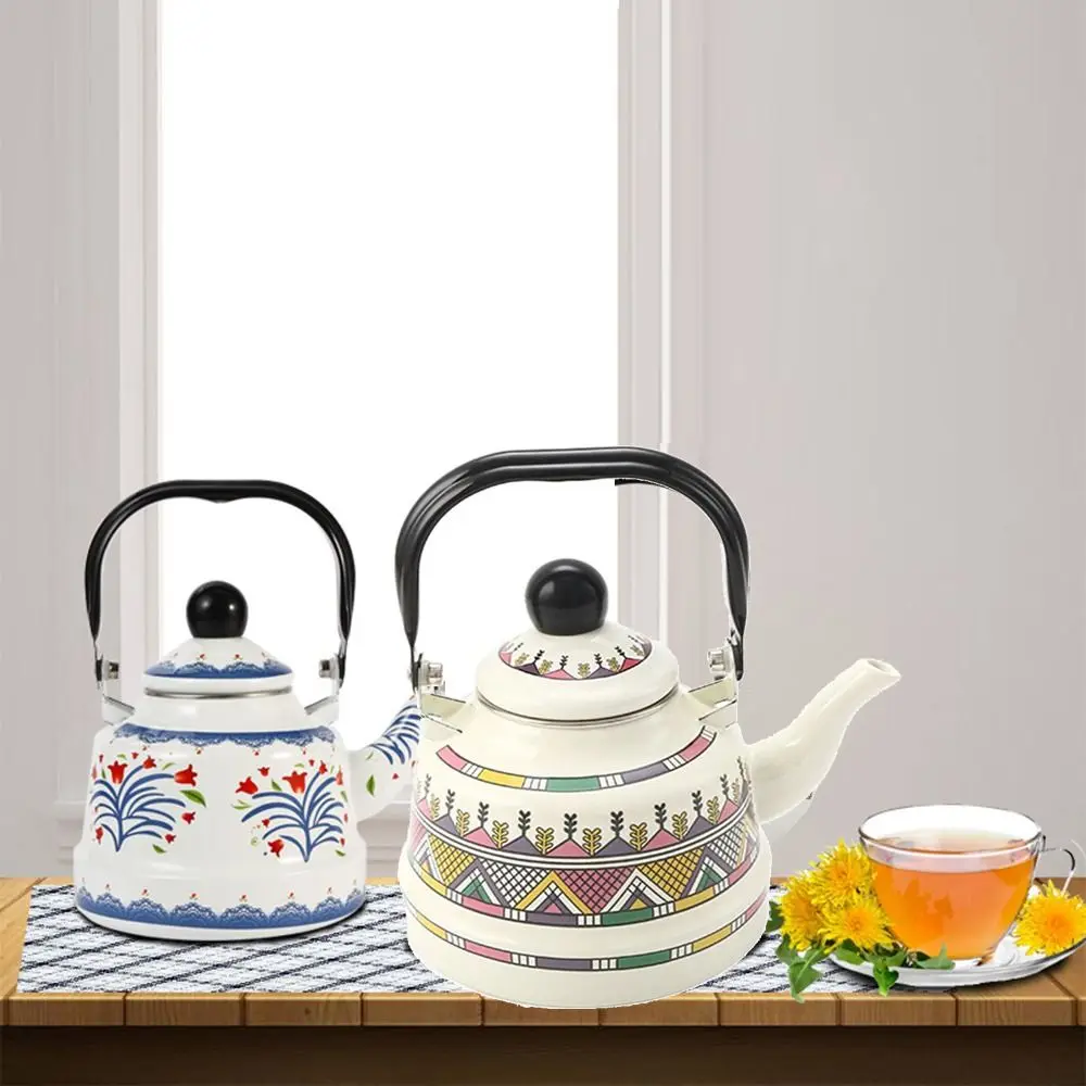 Enameled Tea Kettle European Style Enamel Tea Kettle Exquisite Enamel Handmade Ancient Bell Pot No Whistling 2.5L Water Kettle Kitchen