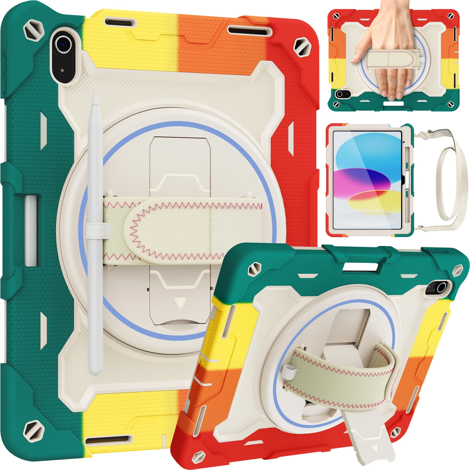 For iPad 10th Generation Case 10.9'' 2022 Full-Body Drop Protection Case With Pen Holder 360° Rotate Hand Strap/Stand For iPad_voghion.com