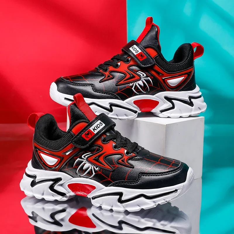Children's Sports Shoes Spider Leather Student Soft Sole Lightweight Kids Casual Sneakers Fashion Boy Running Shoes