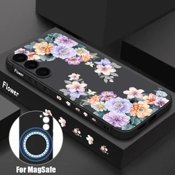 Custodia telefonica morbida magnetica floreale con ricarica wireless MagSafe e copertura con laccetto