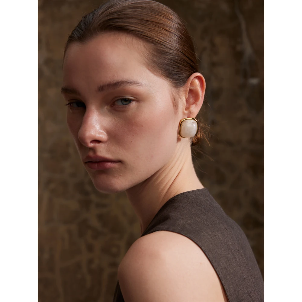 Yhpup Y2K Colorful Resin Square Golden Stud Earrings Women Summer