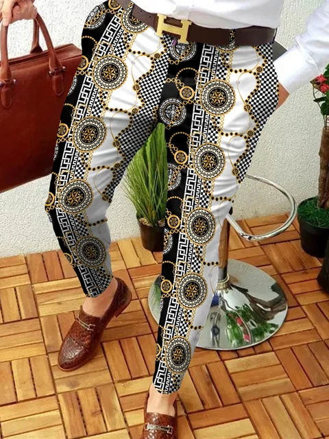 2022 NEW Men Business Casual  Trousers Retro Pattern Print Straight Long Pants Mens Spring Autumn Fashion Streetwear CK-8