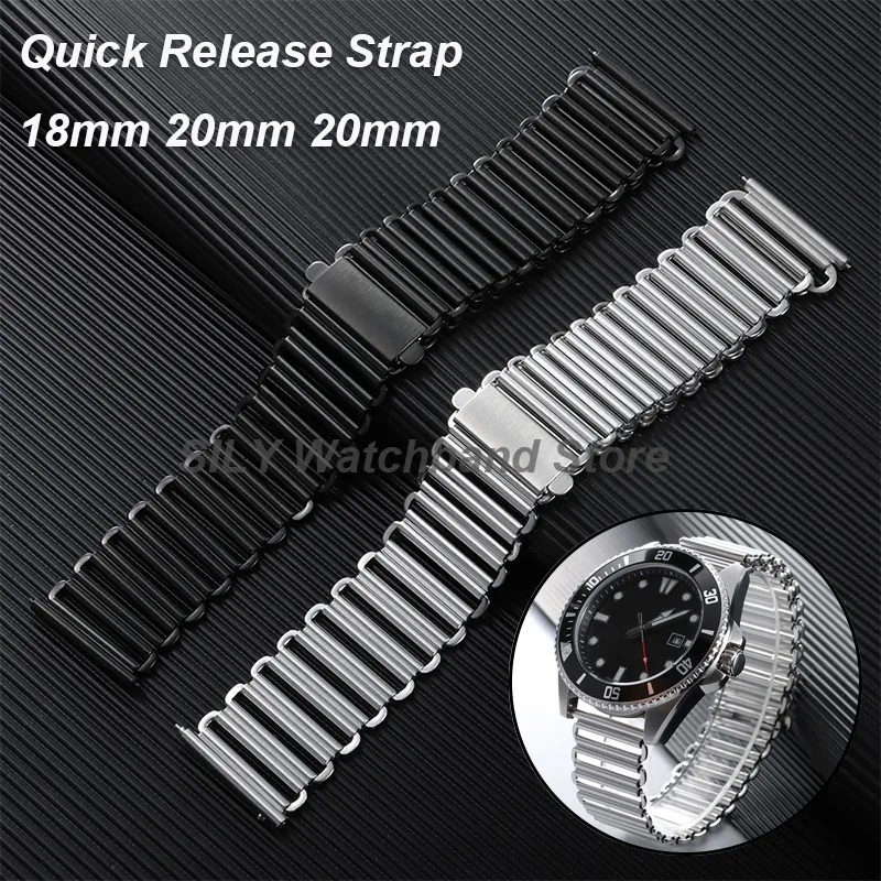 Vintage Stainless Steel Quick Release Watchband - High Quality Universal Metal Bracelet in Multiple Sizes