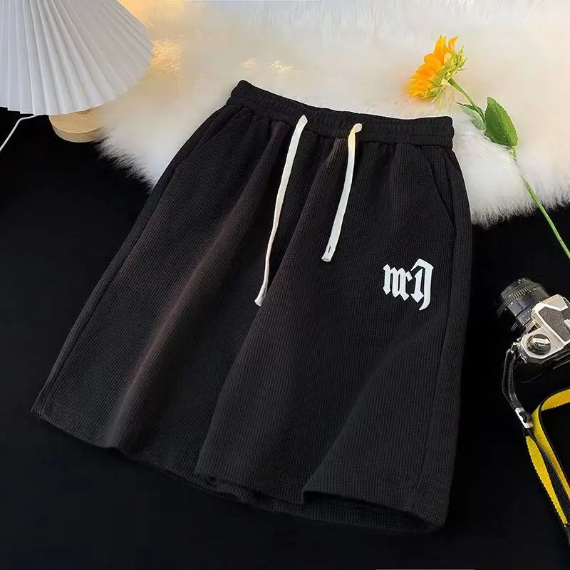 Summer Oversize Casual Fashion tracksuit Loose Jogging Waffle Suit Men Loose Short-sleeve tshirt + Sports Shorts 2pcs Set Outfit