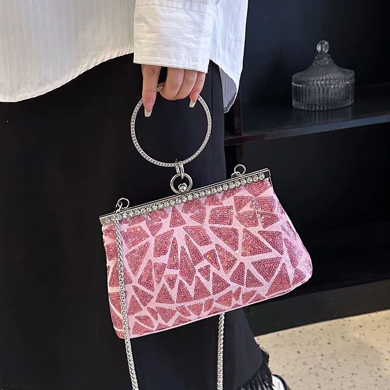 Shoulder Bag Evening Bag 2023 New Women Aesthetic Fashion Vintage Trend Sequin Chain Handbag Crossbody Bag Phone Pouch All-match