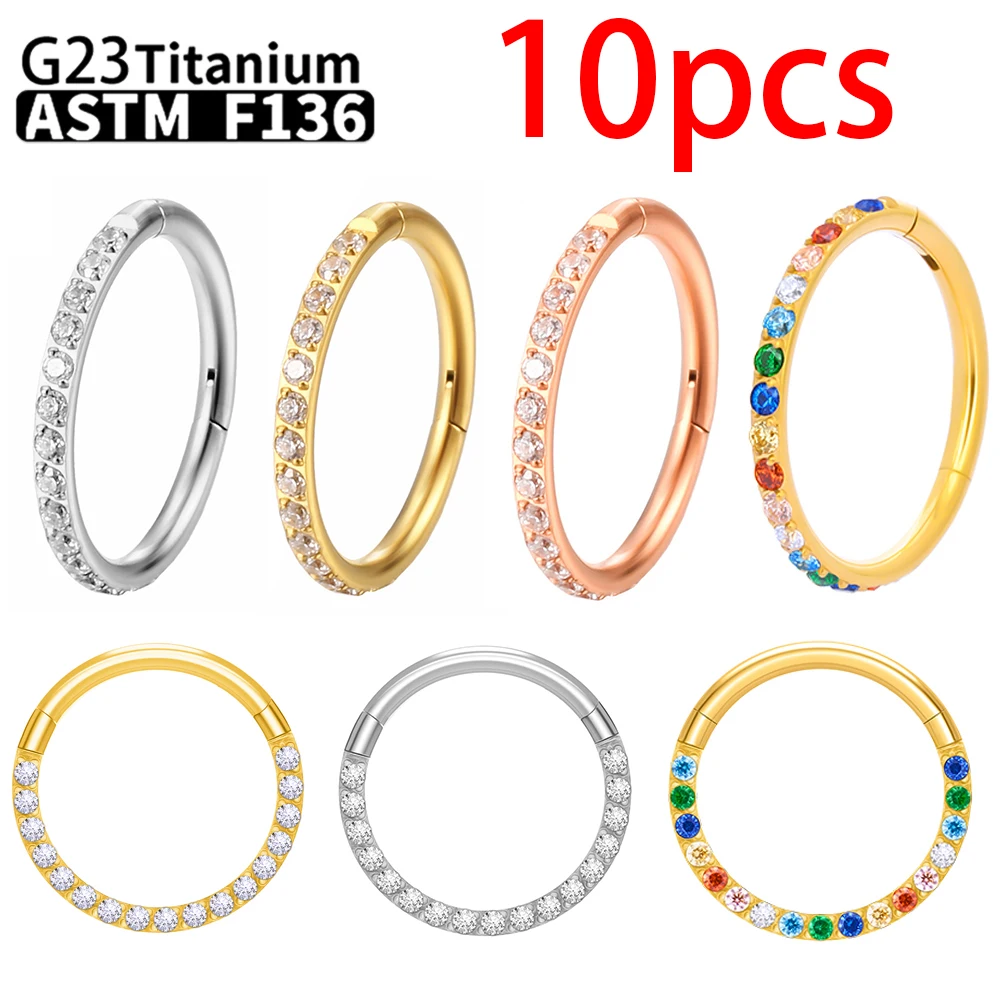 

10 PCS G23 Titanium Piercing Nose Ring Hoop Earrings For Women Hinge Clicker Open Diaphragm Body Jewelry