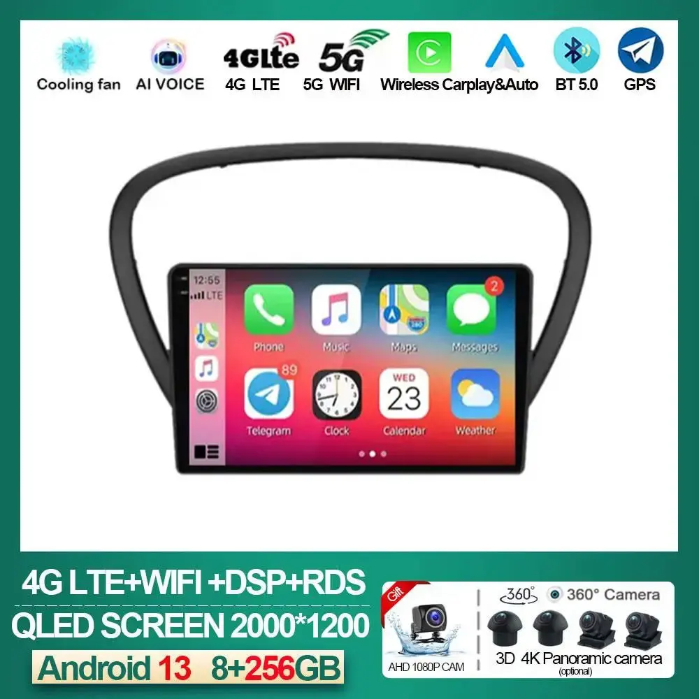 

Android 13 2Din 4G WIFI Car Radio for Peugeot 607 2004 - 2010 Carplay Android Auto Multimedia GPS Navigation DVD Player