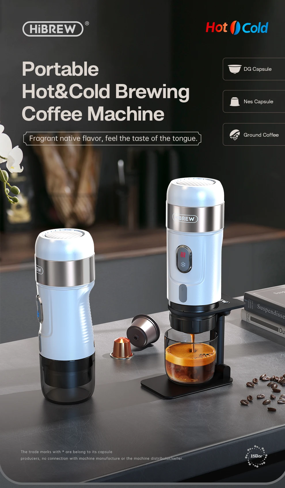 HiBREW Portable Coffee Machine for Car & Home DC12V Expresso