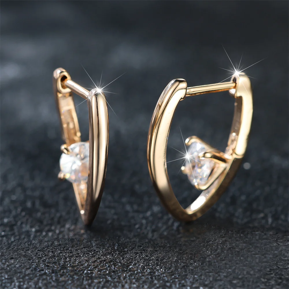 Cute White Zircon Small Round Stone Hoop Earrings For Women Vintage Gold Color Ear Buckle Wedding Jewelry Engagement Party Gifts
