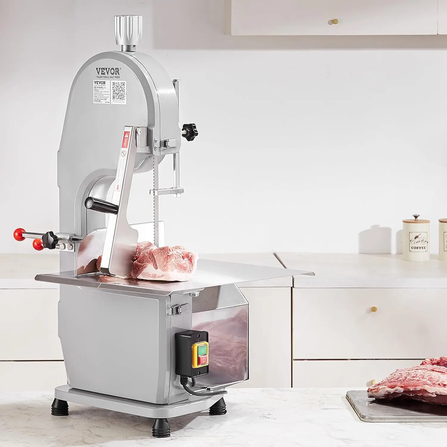 Commercial Electric Meat Bandsaw, 1500W Stainless Steel Countertop Bone Sawing Machine, Workbeach 19.3"" X 15"", 0.16-7.9 Inch 2