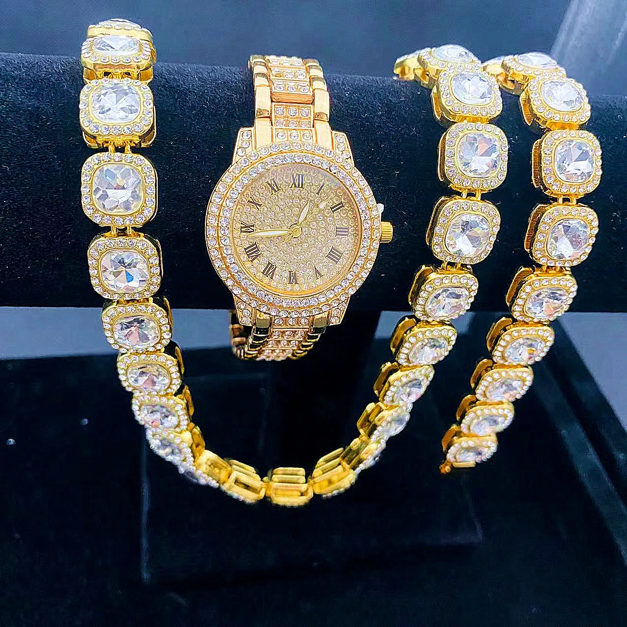 Iced Out Cuban Link Women's Chain Hip Hop Jewelry Watch Choker Silver Color Rhinestone CZ Clasp for Men's Rapper Necklaces Gifts