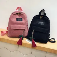 Fashion Woman Mini Simple Corduroy Backpacks Campus Style Pure Color Capacity Double Shoulder Bag Solid Color Corduroy Backpack 2