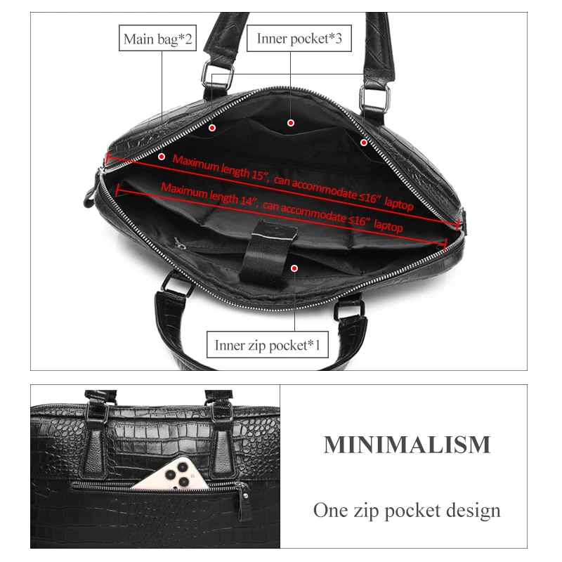 SCHLATUM Genuine Leather Crocodile Grain Briefcases Hard For Men 15.6 Inch Laptop Briefcase Bags Computer Bag Luxury Handbags 4