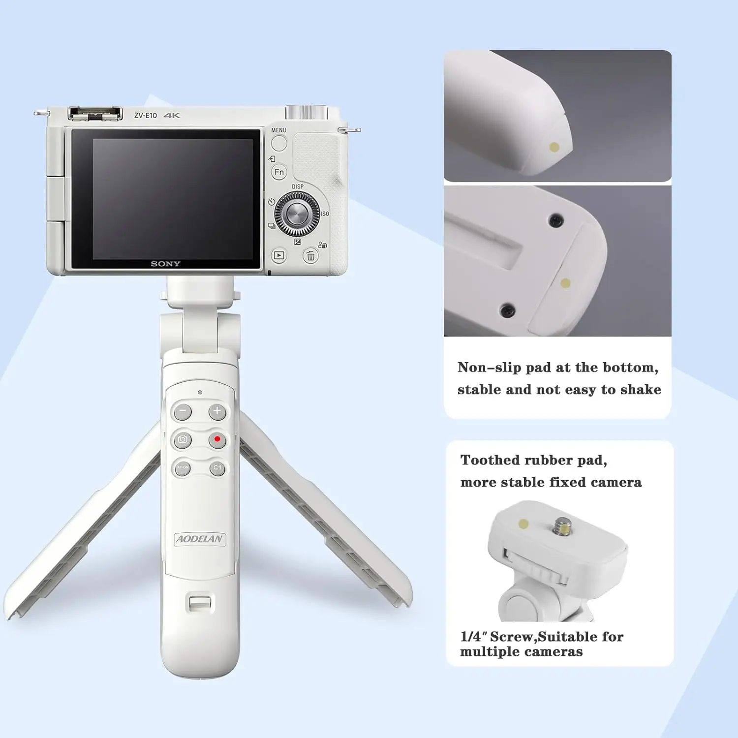 AODELAN Shooting Grip Wireless Camera Remote Handle Mini Tripod for Sony A9III A6700 ZV-E10II ZV-1 A7C A7RIV RX0II RX100M7