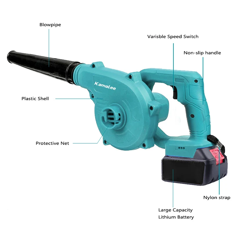 Kamolee 20000rpm 18V 5.0Ah Cordless Electric Air Blower & Suction Garden Home Car Computer Blowing Dust Hand Operat Power Tool