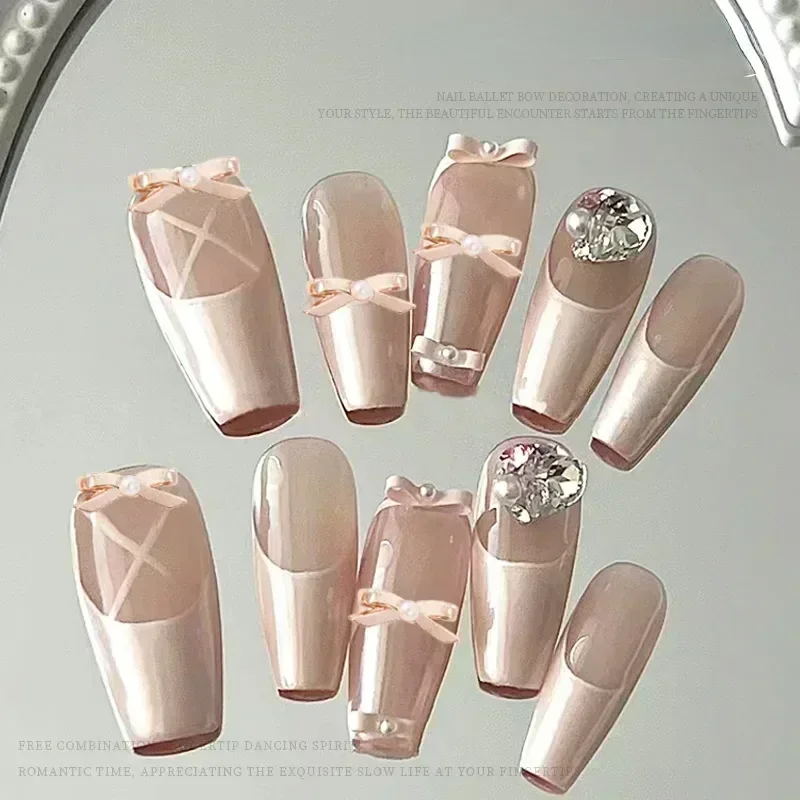 10/20PCS 3D 금속 8mm 발레 신발 핑크 리본 Bowknot 네일 매력 Kawaii 한국어 & 프랑스어 활 손톱 장식 쥬얼리 액세서리