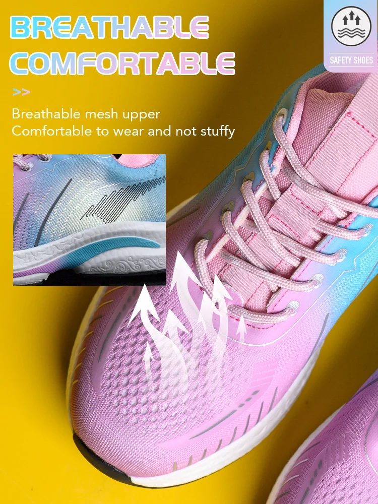 여성용 경량 작업 안전화, 강철 발가락 신발, 통기성 작업 스니커즈, 파괴할 수 없는 보호 신발