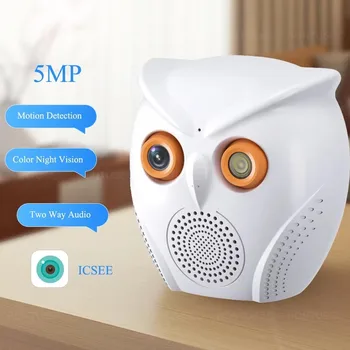 ICSEE WiFi Camera Owl Shape 2K 5MP Smart Home Mini Indoor Serucity Camera Motion Detection Two Way Audio Surveillance Camera 1