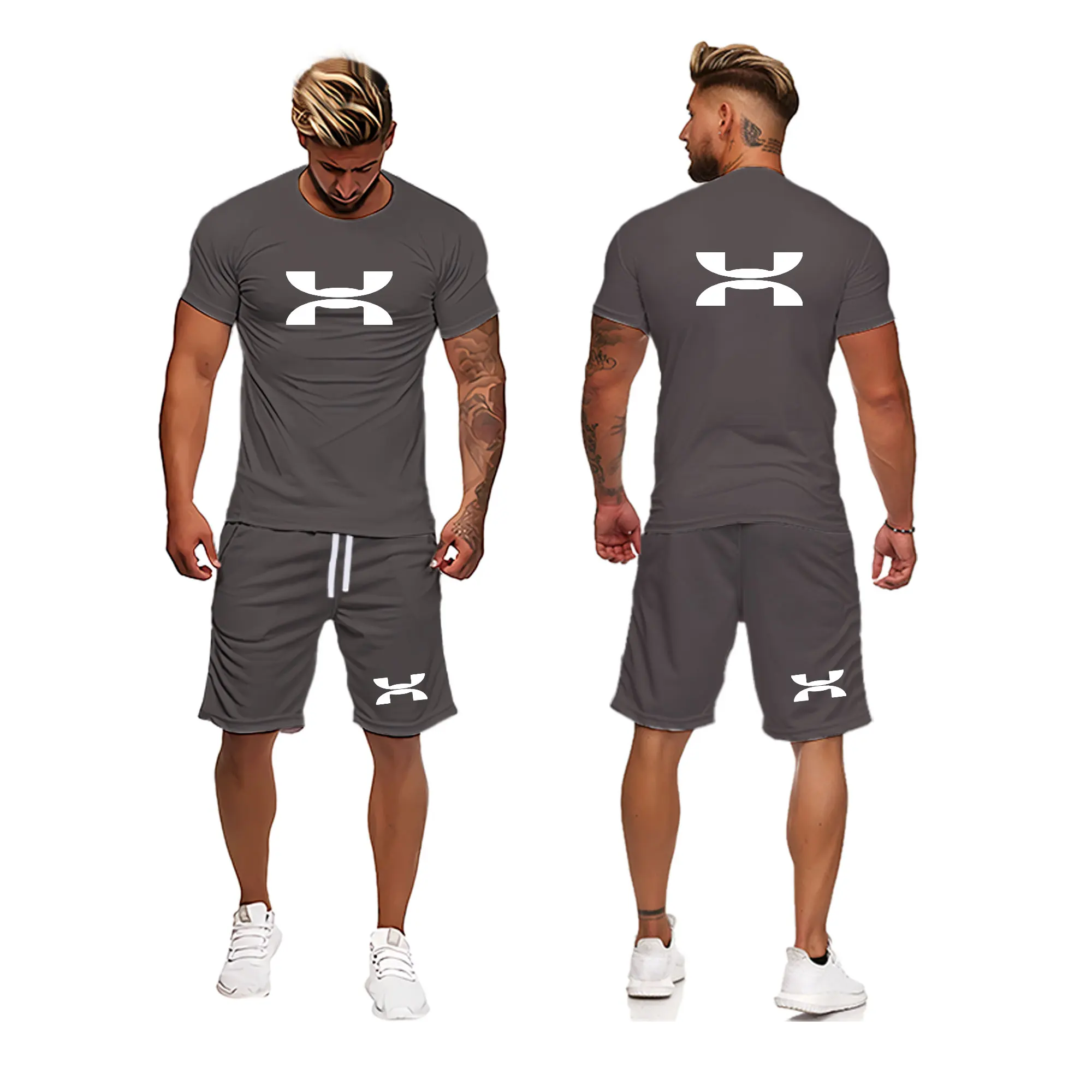 Men Short Sleeve Two Pieces Set Summer Men's Sets Print Tracksuit Streetwear 2022 Casual Mens Short Set T-Shirt Shorts Clothing brand theme summer men s t shirt jogger tracksuit slim night field hd luxury hot drilling sets classic short sleeve