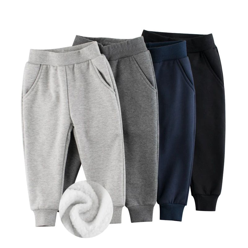 Plus Velvet Sports Pants Boys Winter Children Clothing Solid Color Kids Elastic Waist Sweatpant Boy Trouser 2-9Y boys pants kids pants