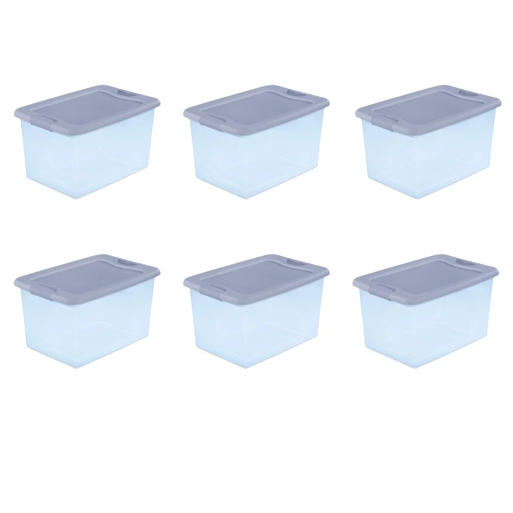 

storage box organizer 64 Qt. Latching Box Plastic, Blue Tint, Set of 6