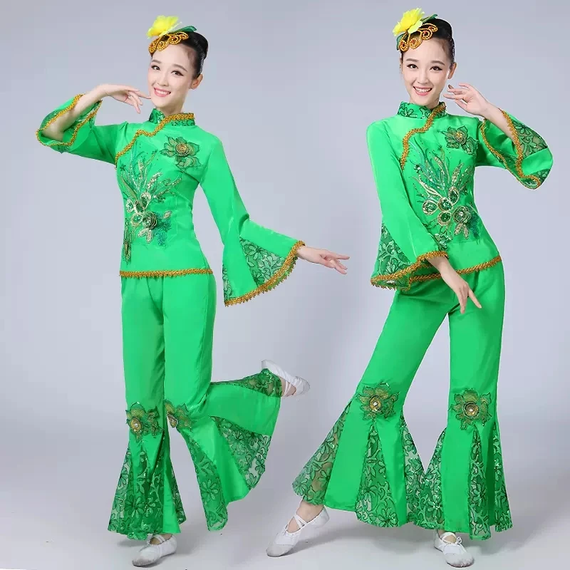 ancient chinese costume women folk dance lion costume for woman hanfu women new year Fan Yangko Stage clothing Yangko