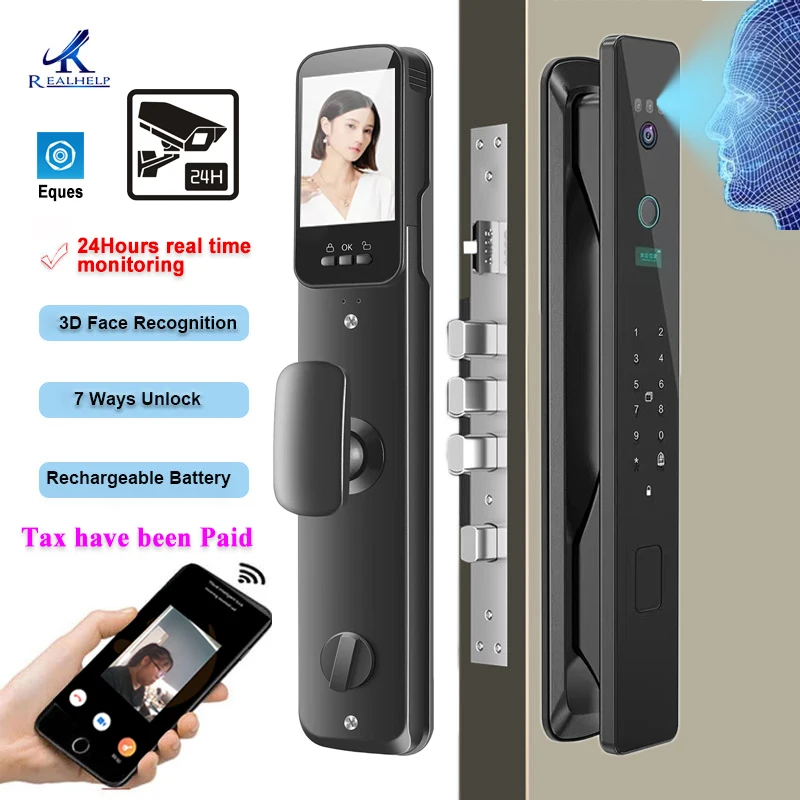3D Face Smart Fingerprint Door Lock Con Fotocamera Fingerprint Lock Video Keyboard Lock App Telecomando Nessuna Tassa Mensile