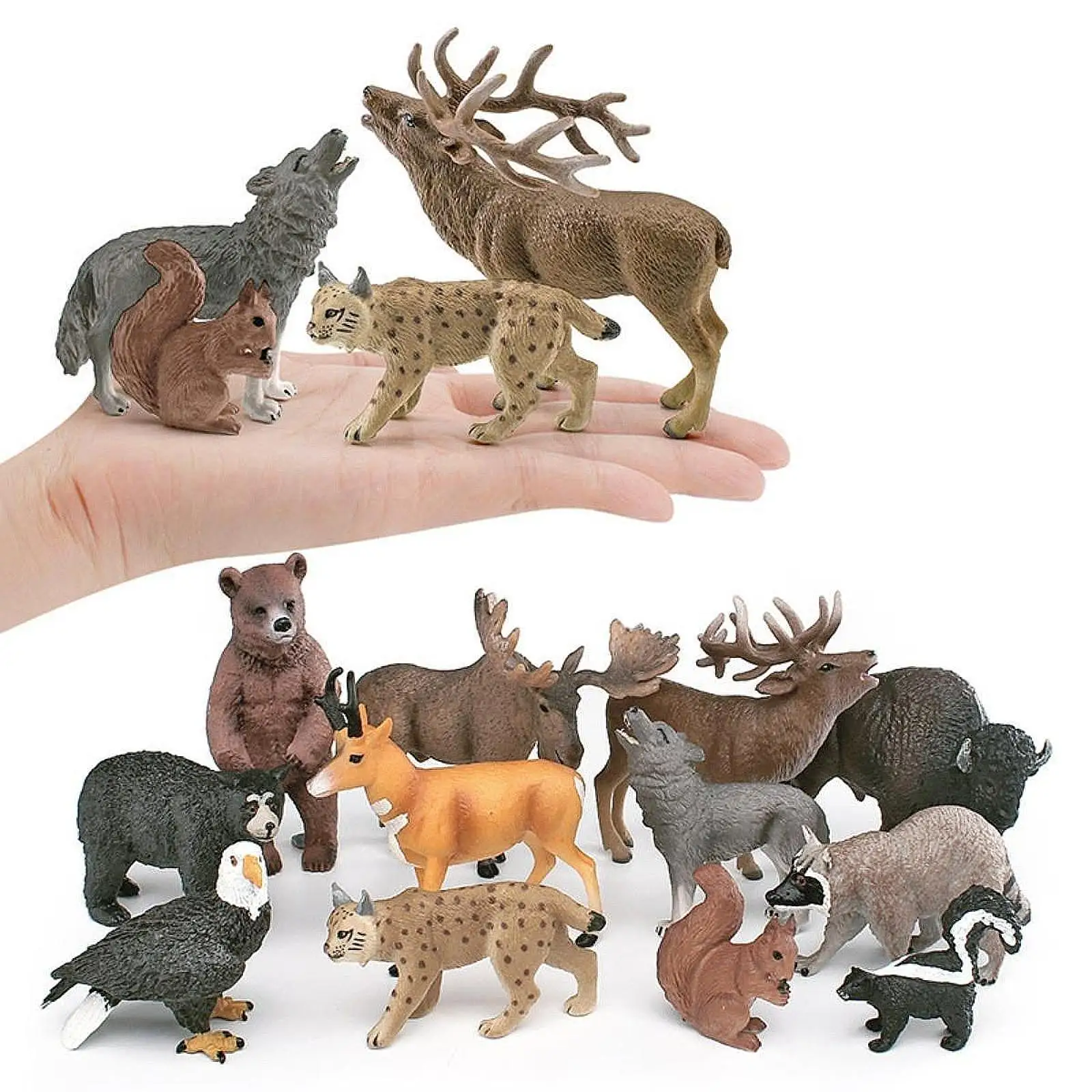 12 Pieces Animal Figurines Raccoon Wolf Bear Eagle for Children Boys Girls