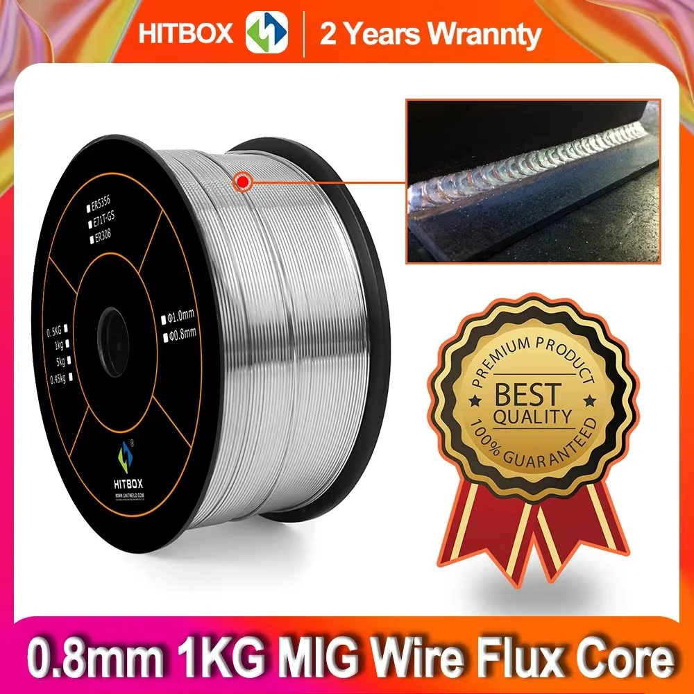 HITBOX 0.8mm 1KG MIG Welder Flux Cored Wire For Soldering Welding Gasless Welder Wires Iron Steel Consumable E71T-GS Accessories