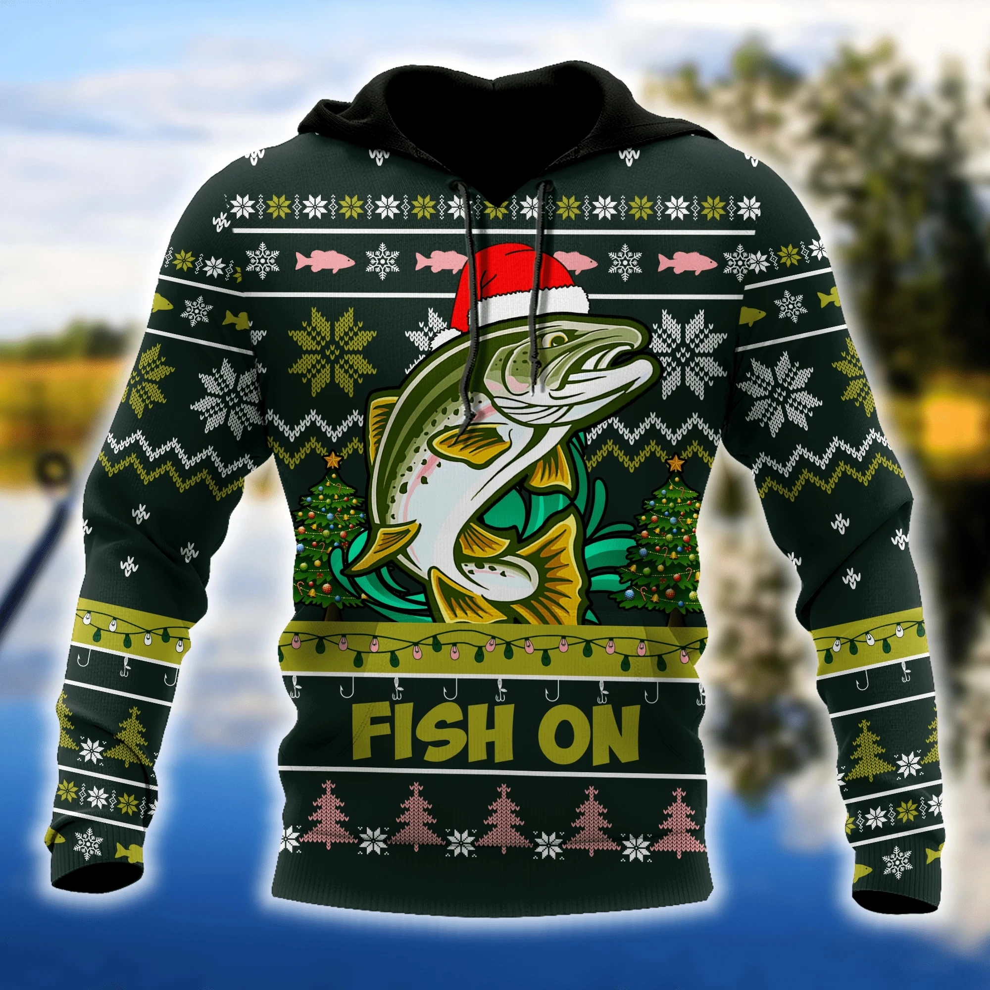 

Fashion Trout Fishing Fish on Christmas Hat 3D Printed Mens Zip Up Hoodie Harajuku Streetwear Unisex Casual Tracksuits