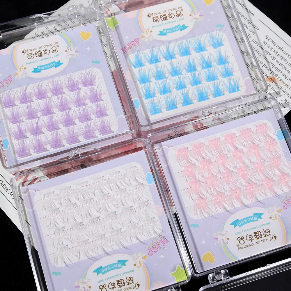 Pink White Blue Purple Colored Eyelash Clusters Manga Lashes Colored False Eyelashes Natural Mink Faux Bunche Makeup fake eyelashes false eyelashes