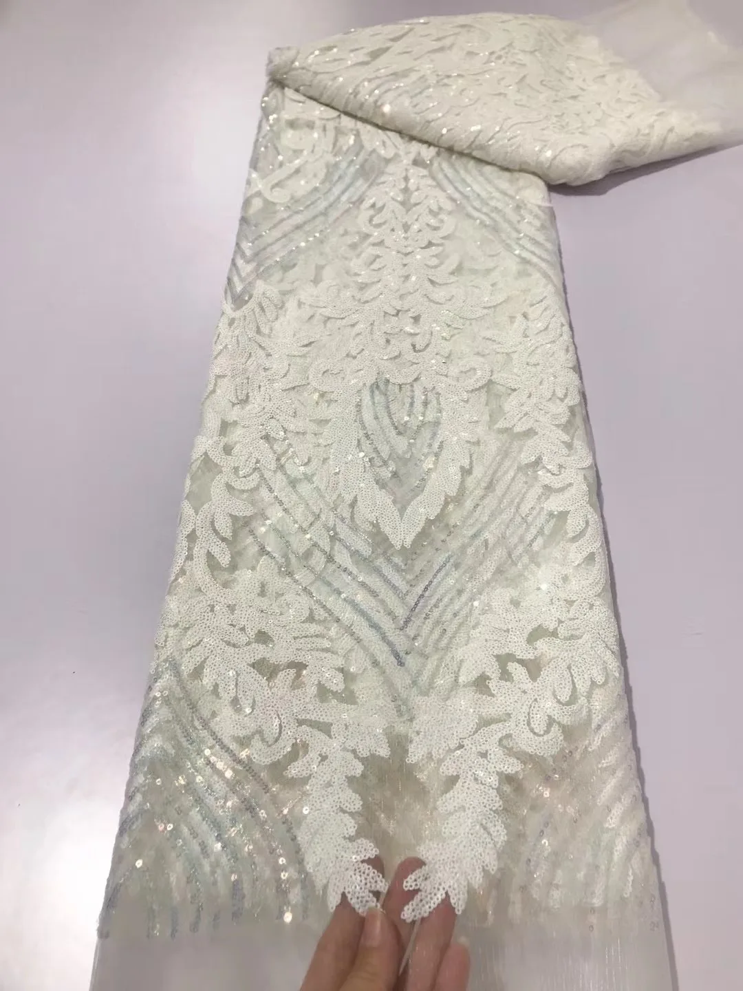 

White French Tulle Sequins Lace Garment Dress Mesh Net Cloth Sewing Fabrics Crafts Sequins Design