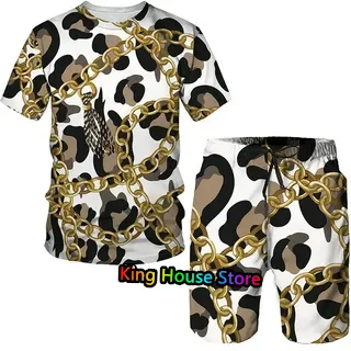 Luxury Fashion Tiger 3D Printed Sportwear Summer Short Sleeve Shorts Jogging Suit Oversized Sport Suit Men 2 Piece Set Tracksuit