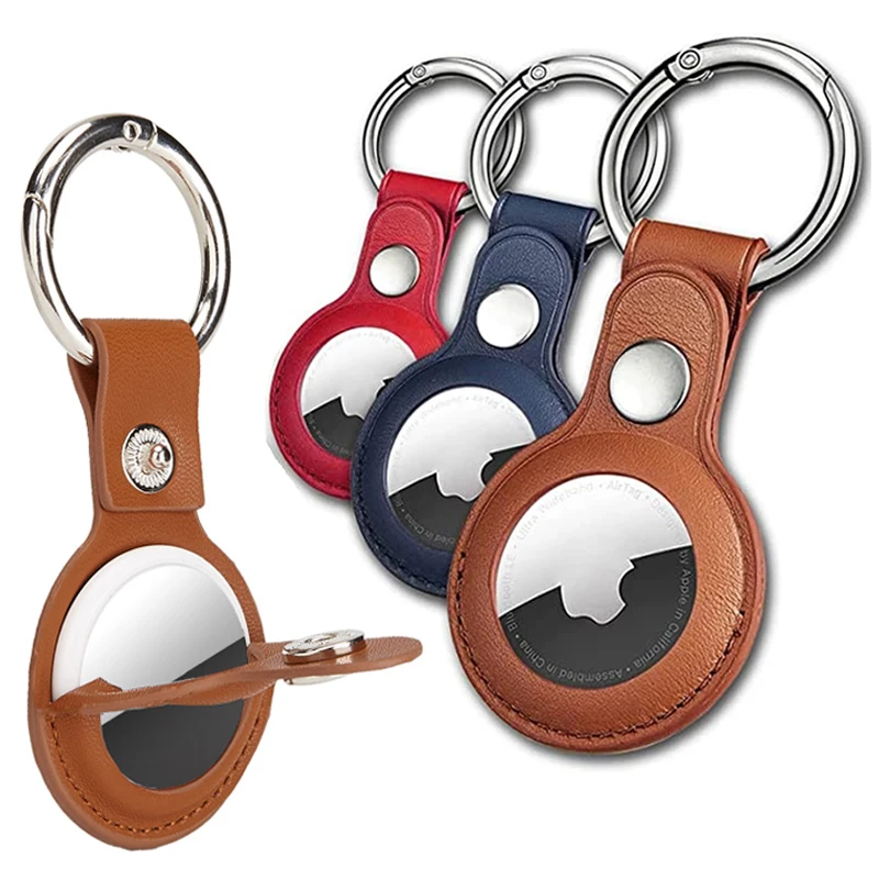 Airtag Case Keychain PU Leather Air Tag Holder Protective Tracker Case Loop Key Ring For Apple AirTags