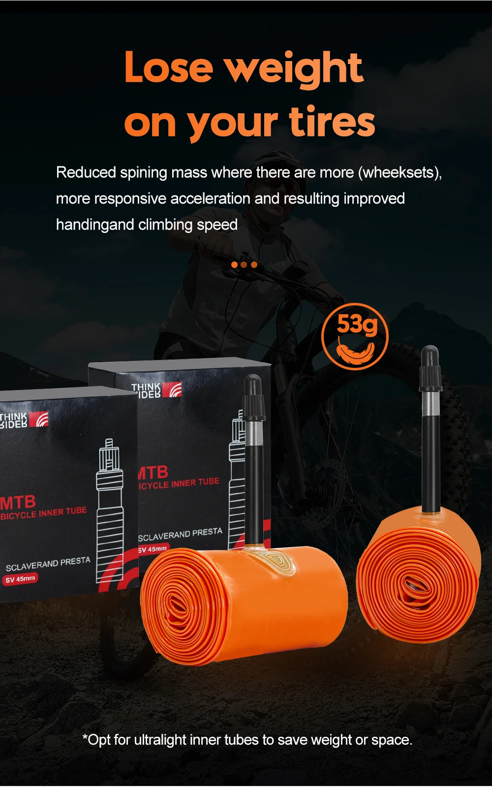 Description Picture 6 of itemThinkRider 1PSC Ultralight Bike Inner Tube 26 27.5 29 Inches MTB Bicycle TPU Material Tire 45mm French Valve Super Light