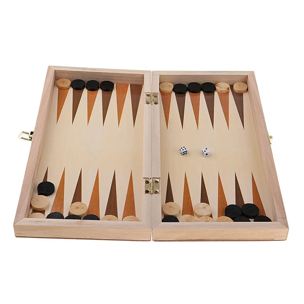 Folding Wooden Chess Set Deluxe Chess Checker Backgammon International Set Traditional Board Game for 2 Players