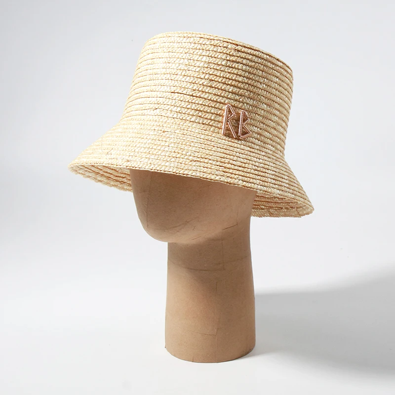 Women Luxury Straw Bucket Hats With Fashion Letters Summer UV Protction Beach Hats Ladies Summer Sun Hats Outdoor 2