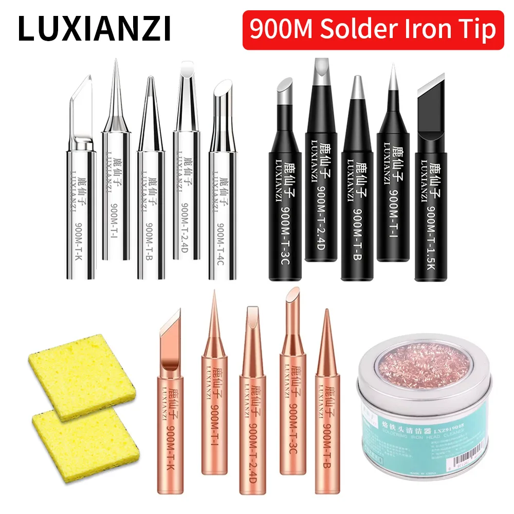 LUXIANZI 5PC 900M 납땜 인두 헤드 세트 I/B/K/2.4D/3C 솔더 스테이션 용 구리 웨딩 팁 무연 전기 솔더 철 팁